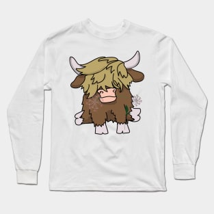 Highland Cow Eating Flowers Long Sleeve T-Shirt